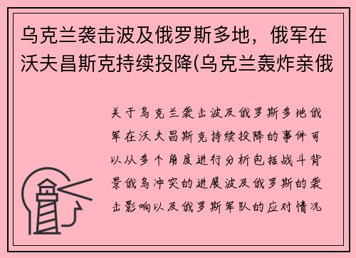 乌克兰袭击波及俄罗斯多地，俄军在沃夫昌斯克持续投降(乌克兰轰炸亲俄武装)